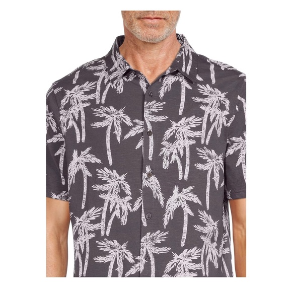 George Mens Short Sleeved Knit Shirt Size XL 46-48 Gray & White Palm Trees New - Picture 2 of 8